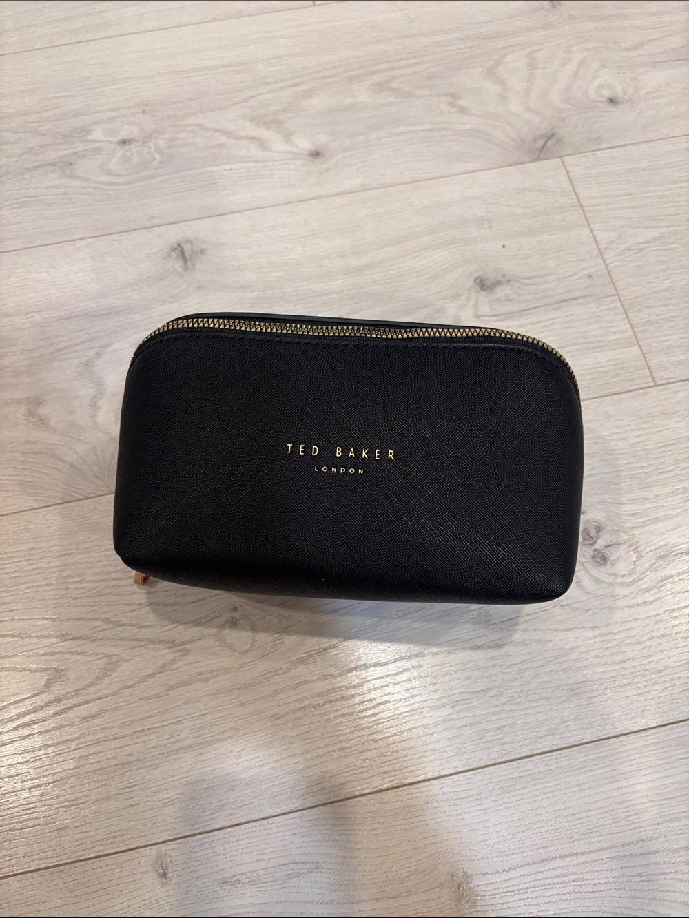 Ted Baker Black Leather Cosmetic Pouch with Gold Zip